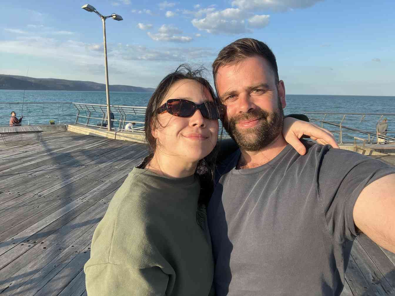 Danielle and Jordan on the Anglesea pier at golden hour